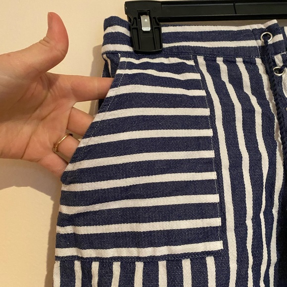 TAKARA Blue and White Striped Nautical High Waisted Tie Front Shorts 100% Cotton - Picture 6 of 13